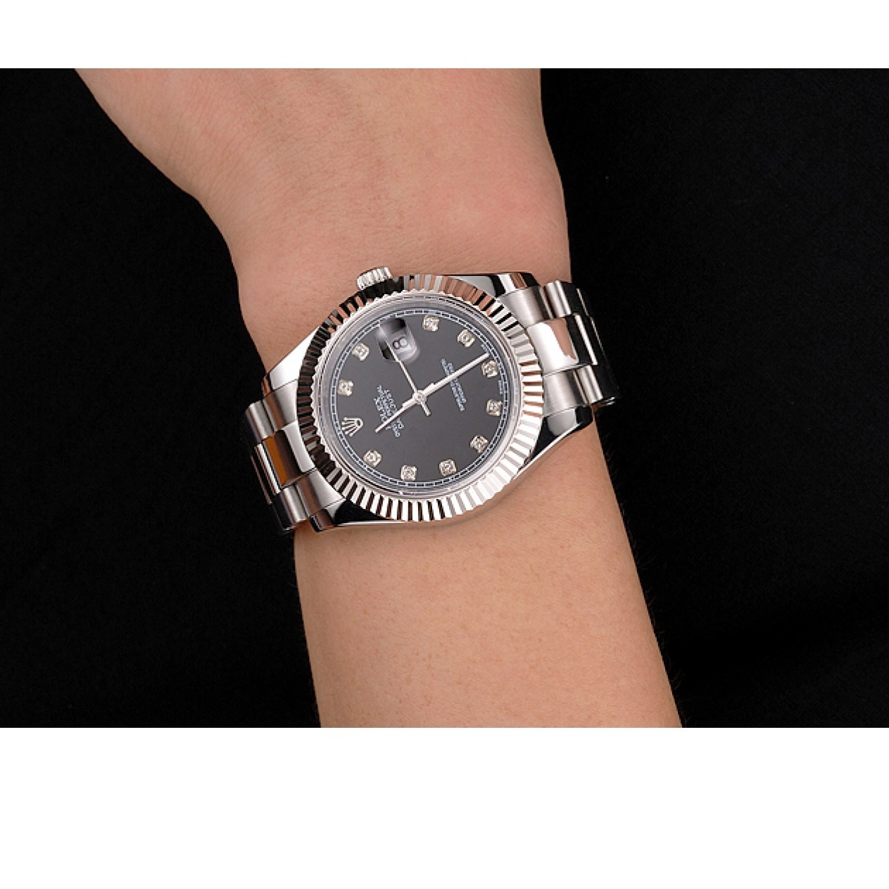 MiroTime 0730 Swiss Rolex Datejust Black Dial Dimond Hour Marks Stainless Steel Case And Bracelet